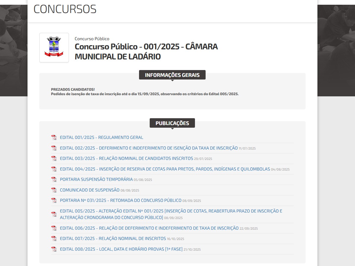 EDITAL 008/2025 - LOCAL, DATA E HORÁRIO PROVAS [1ª FASE]
